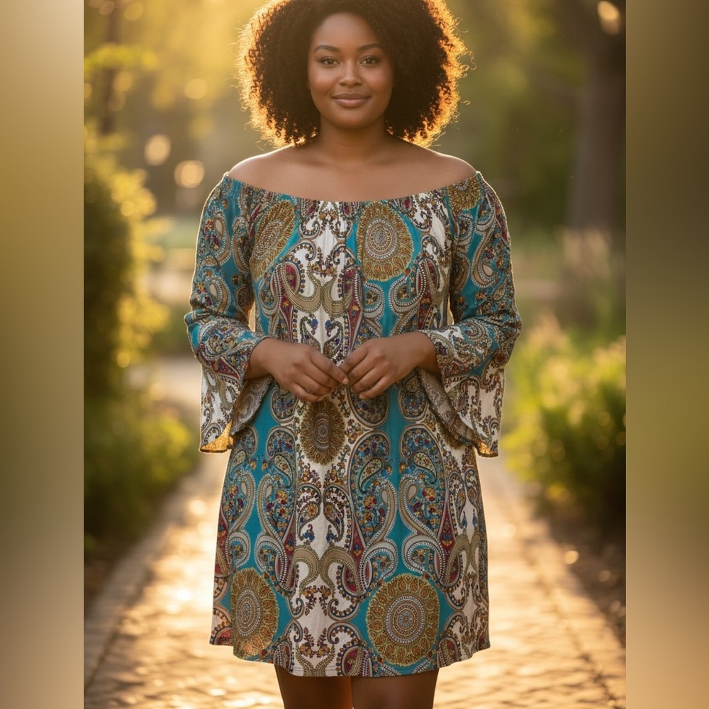 Win Win Women’s Tunic Top/ Dress Sz 2XL-3XL Multicolor Hippie Bohemian Peasant